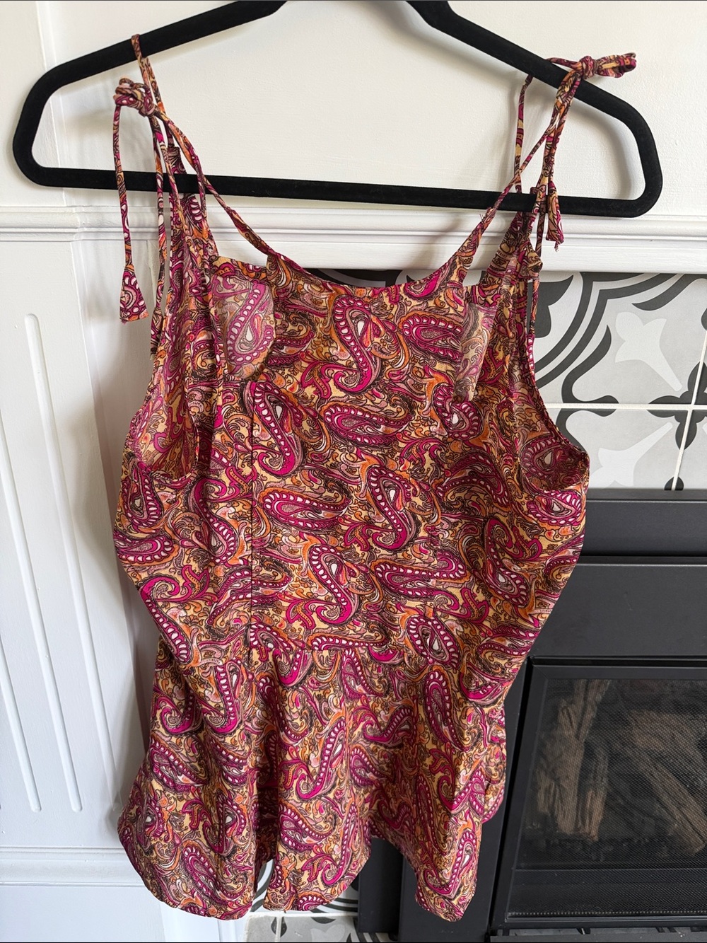 Paisley Tie-Strap Tank Top in Pink & Gold